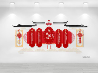 红黑色创意中国风民族团结党建文化墙设计民族团结文化墙